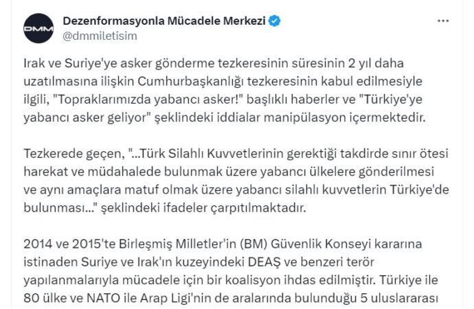 İletişim Başkanlığı, Türkiye’ye yabancı askerlerin yerleşmesi söylentilerini yalanladı.